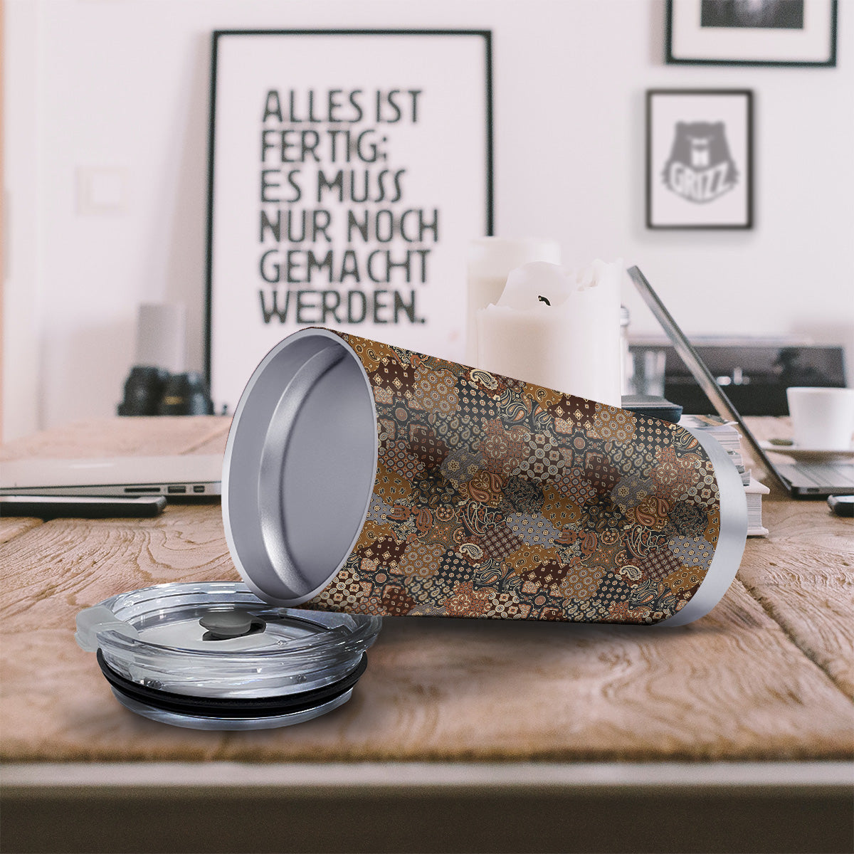 Brown Patchwork Paisley Print Pattern Tumbler-grizzshop