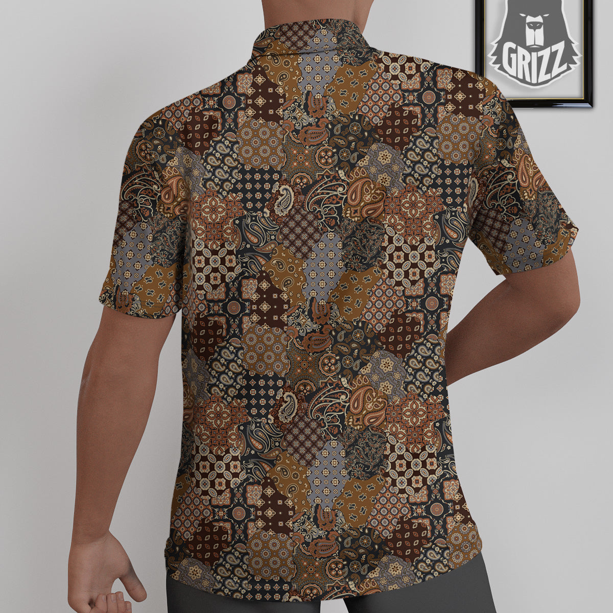 Brown Patchwork Paisley Print Pattern Untucked Shirts-grizzshop