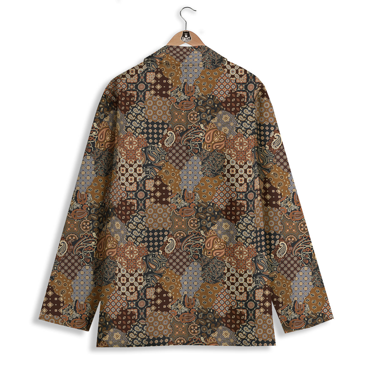 Brown Patchwork Paisley Print Pattern Women's Blazer-grizzshop