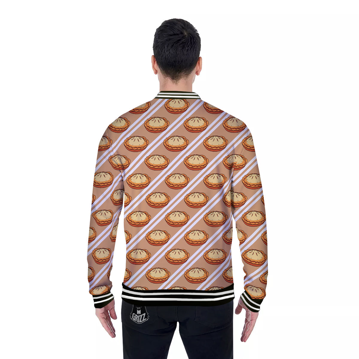 Brown Pie Crumble Print Pattern Baseball Jacket-grizzshop