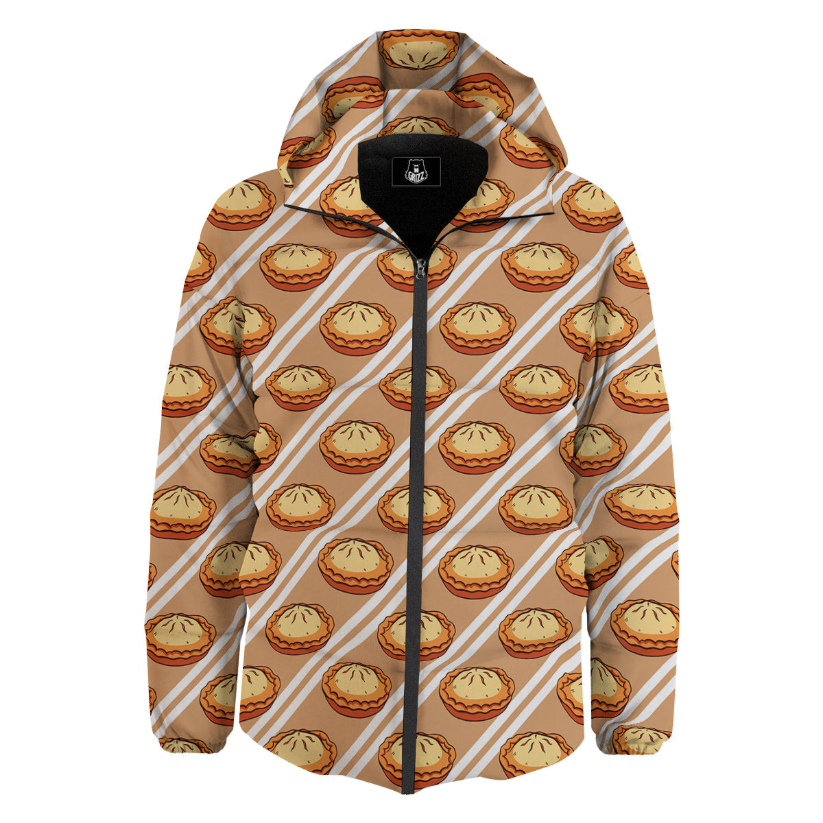 Brown Pie Crumble Print Pattern Down Jacket-grizzshop