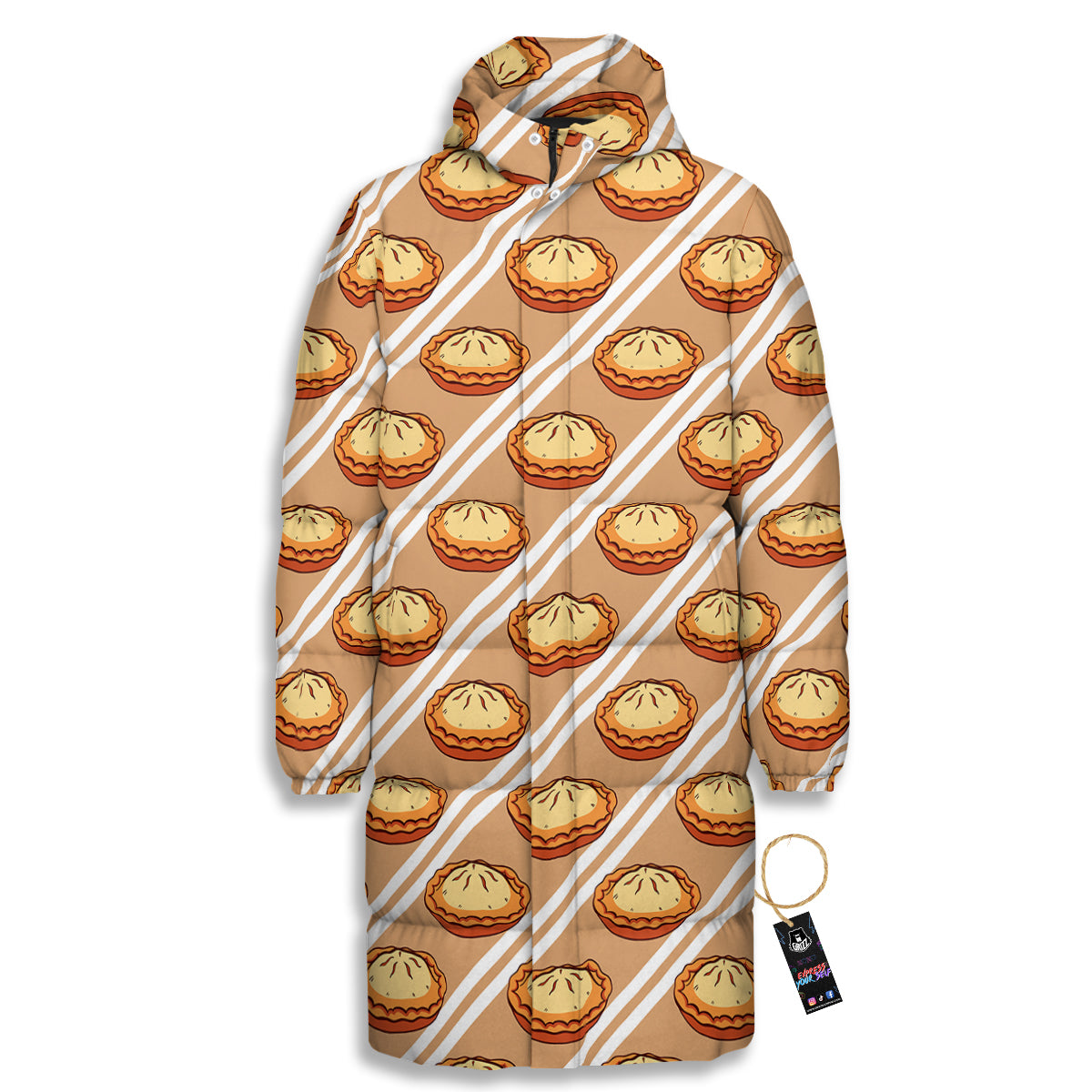 Brown Pie Crumble Print Pattern Long Down Jacket-grizzshop