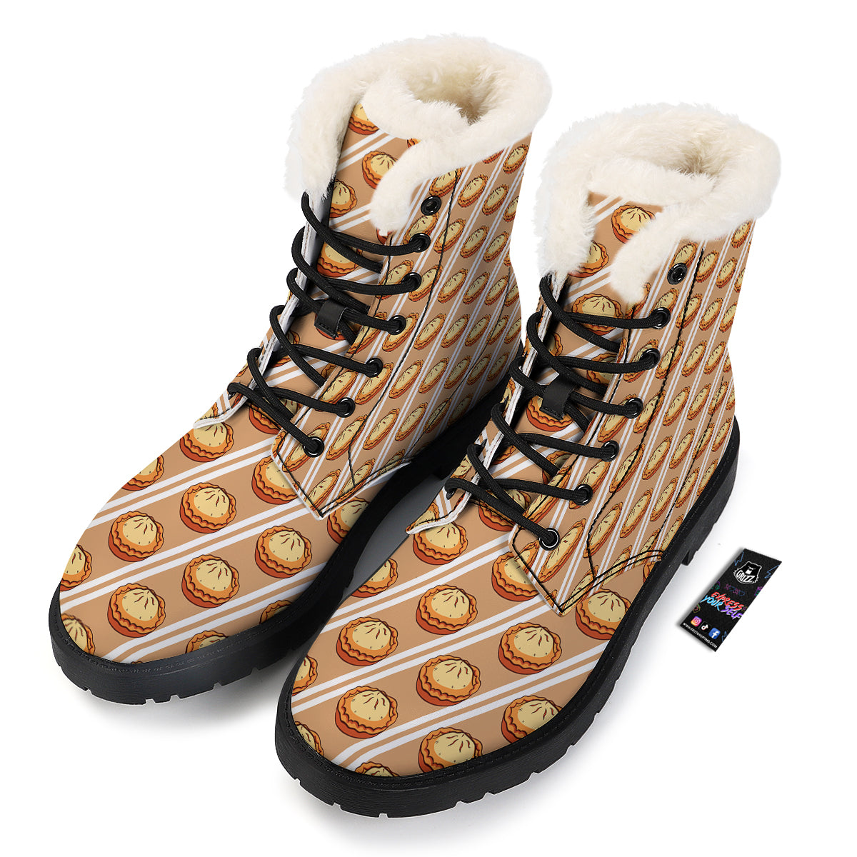 Brown Pie Crumble Print Pattern Winter Boots-grizzshop