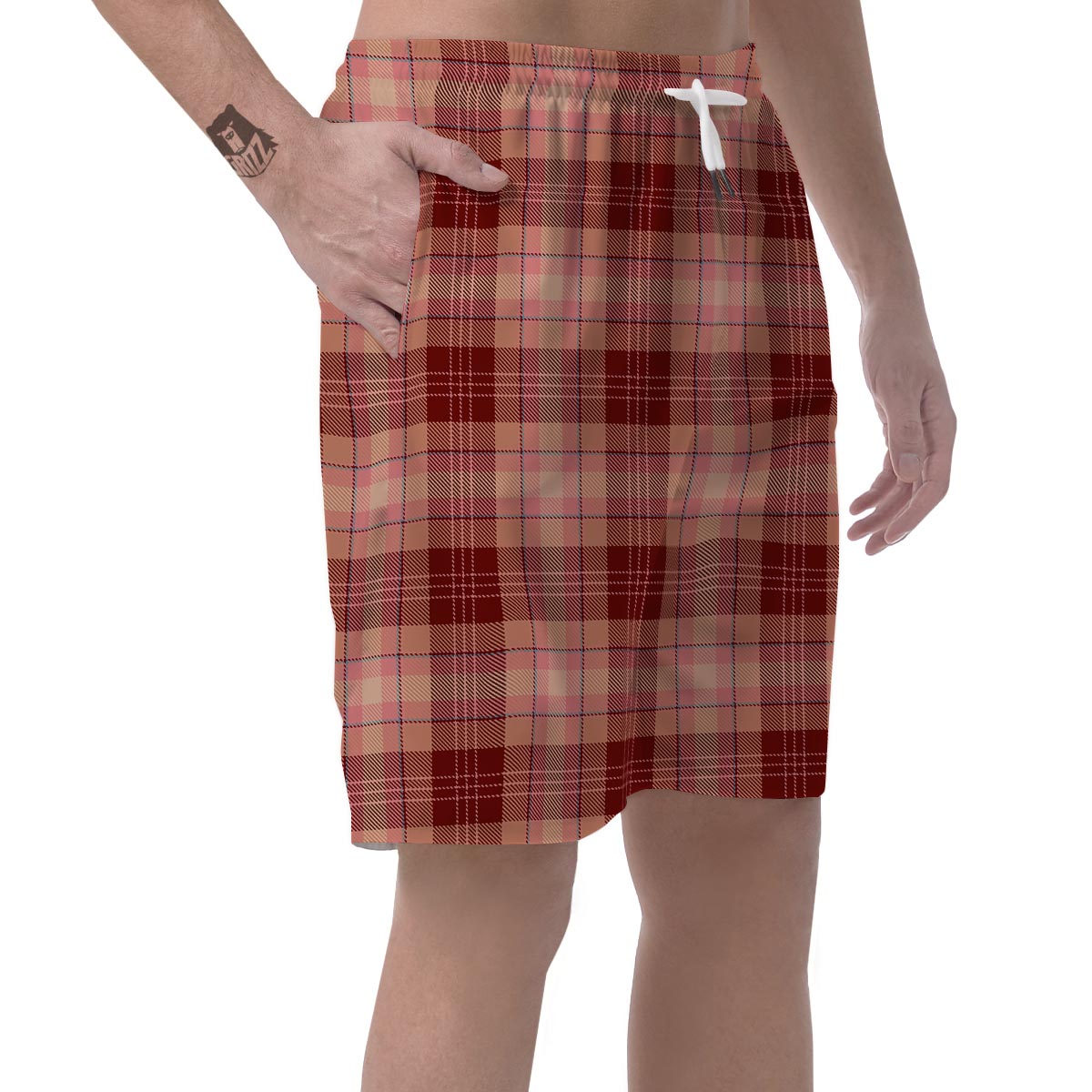 Brown Plaid Tartan Men's Shorts-grizzshop
