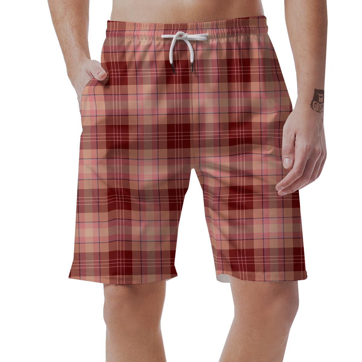 Brown Plaid Tartan Men's Shorts-grizzshop