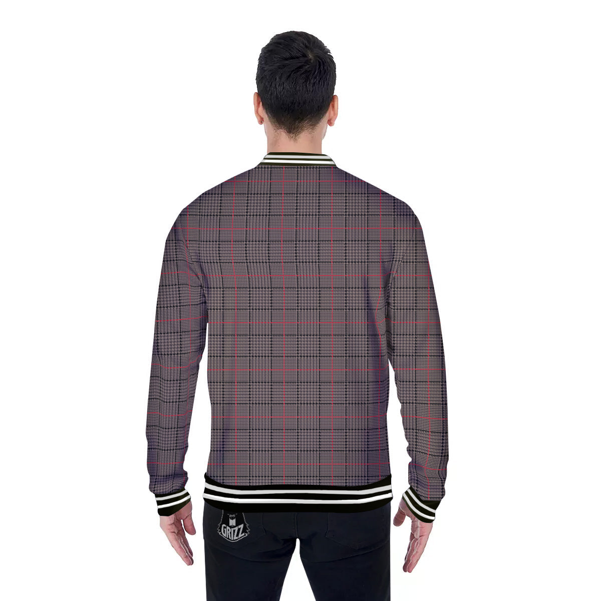 Brown Prince OF Wales Check Print Baseball Jacket-grizzshop