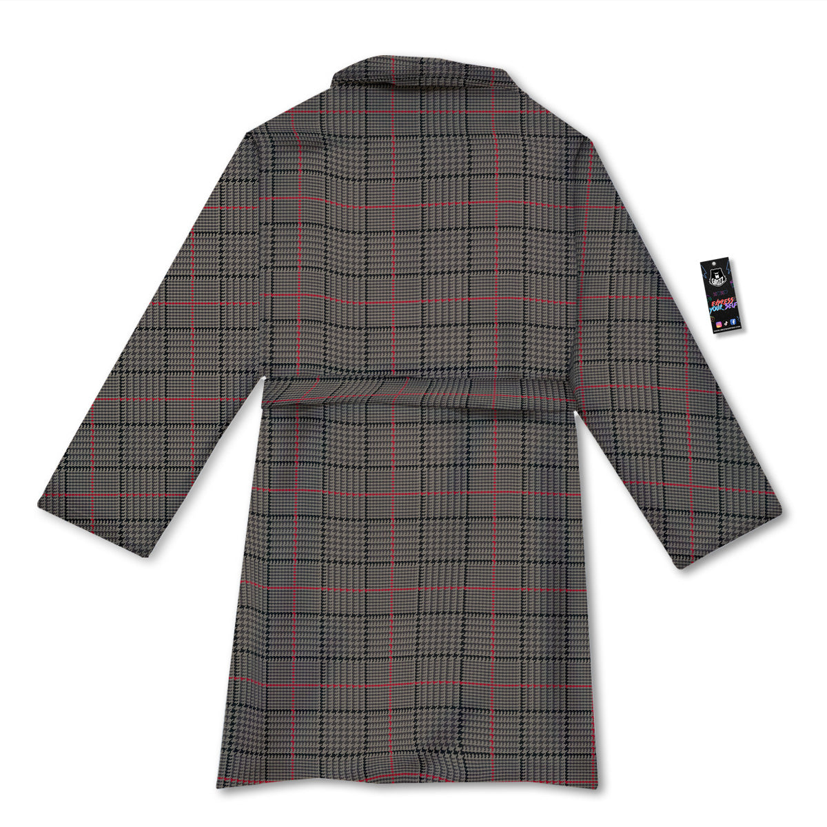 Brown Prince OF Wales Check Print Bathrobe-grizzshop