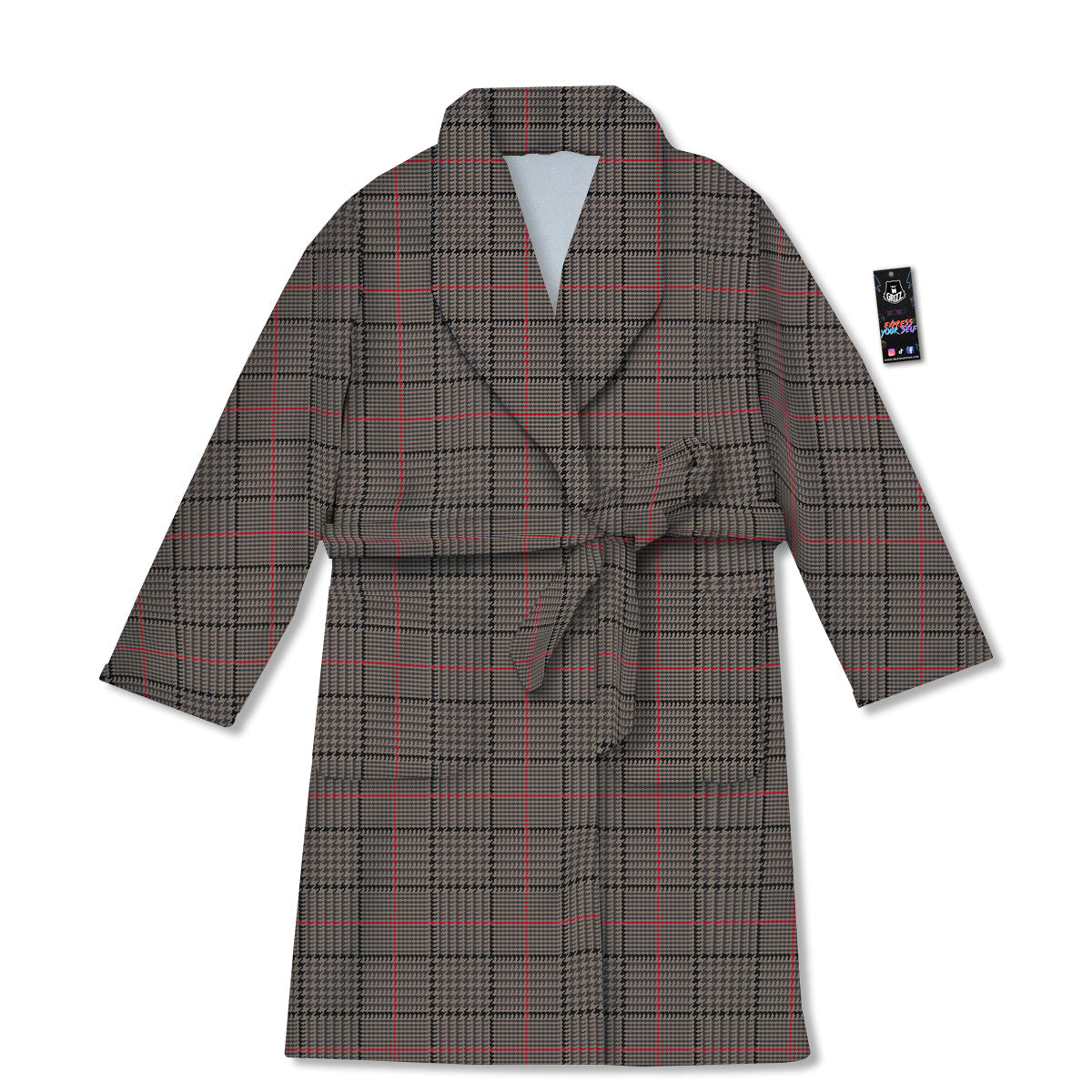 Brown Prince OF Wales Check Print Bathrobe-grizzshop