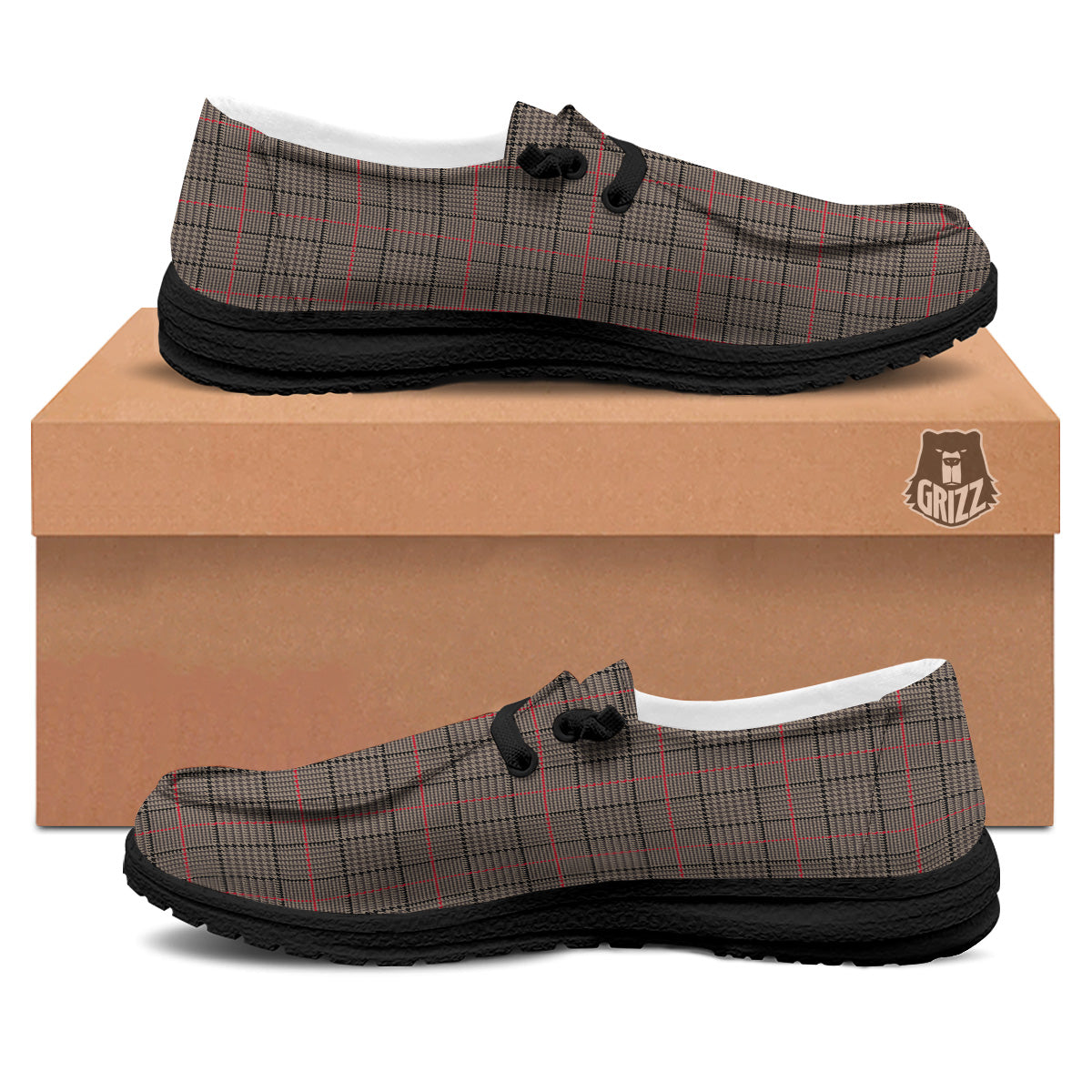 Brown Prince OF Wales Check Print Black Loafers-grizzshop