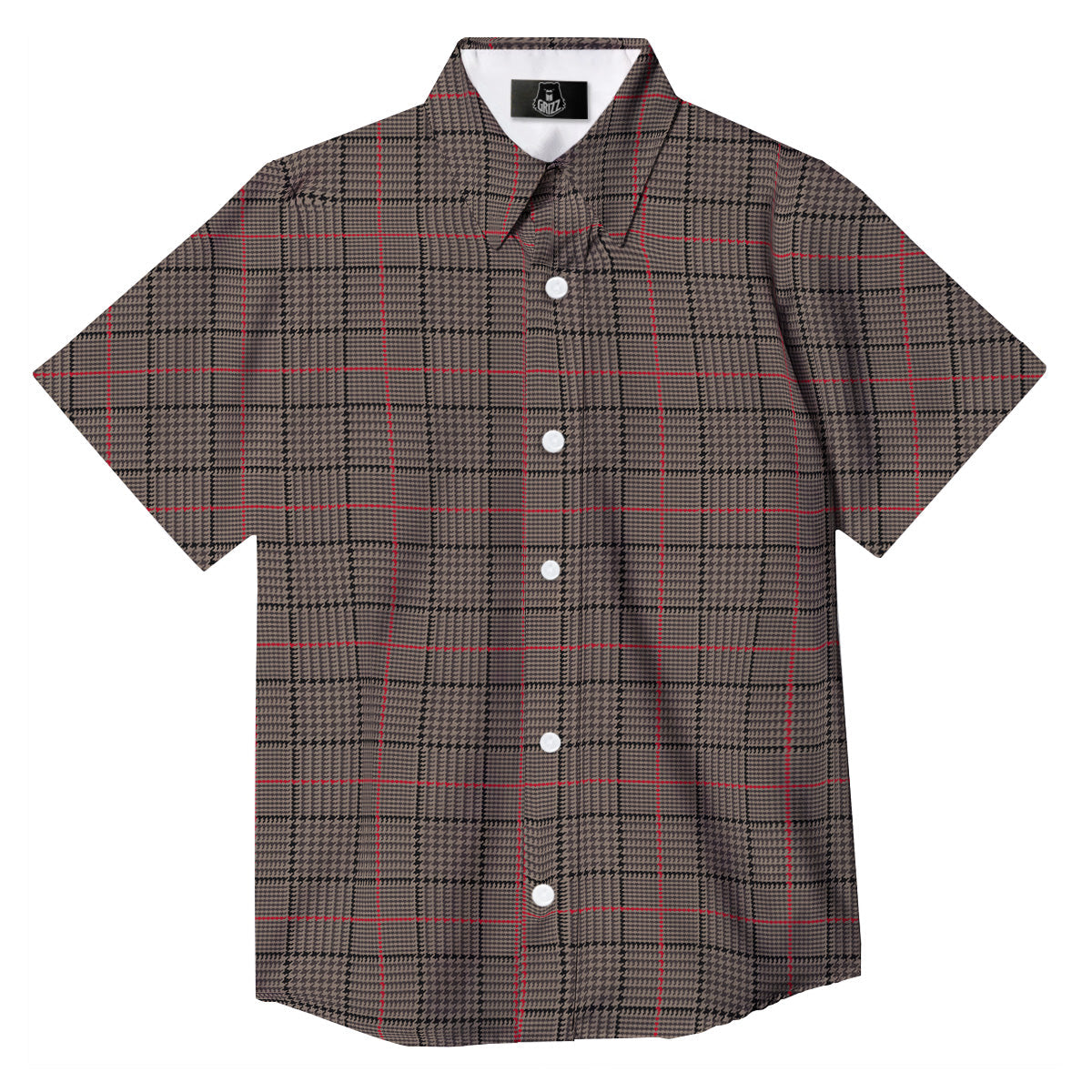 Brown Prince OF Wales Check Print Button Up Shirt-grizzshop