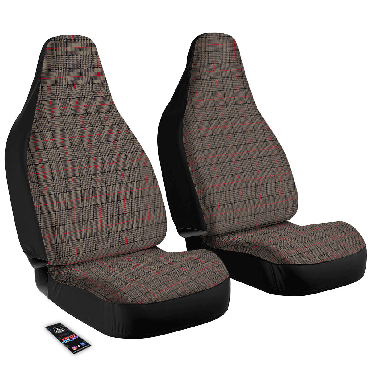 Brown Prince OF Wales Check Print Car Seat Covers-grizzshop