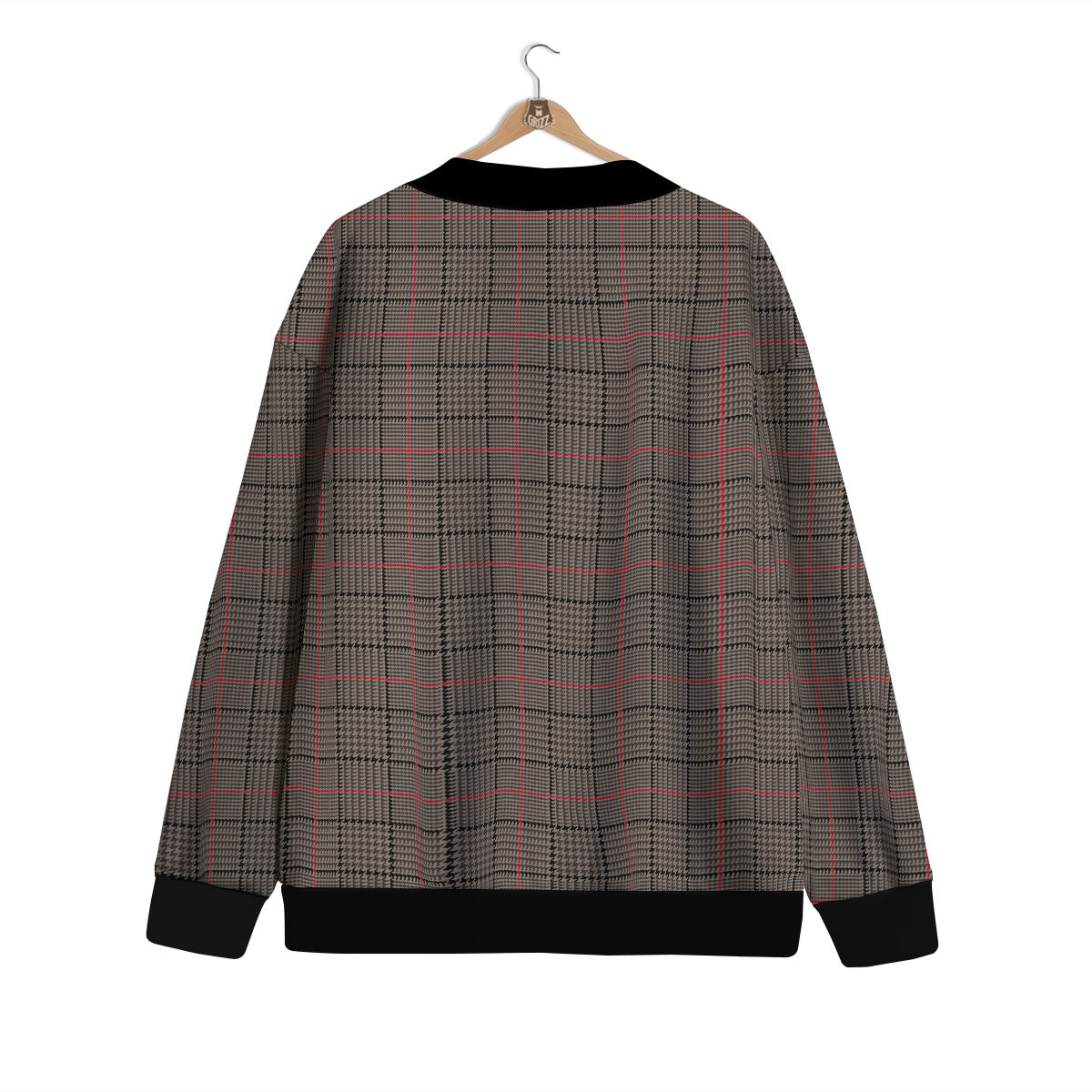 Brown Prince OF Wales Check Print Cardigan-grizzshop