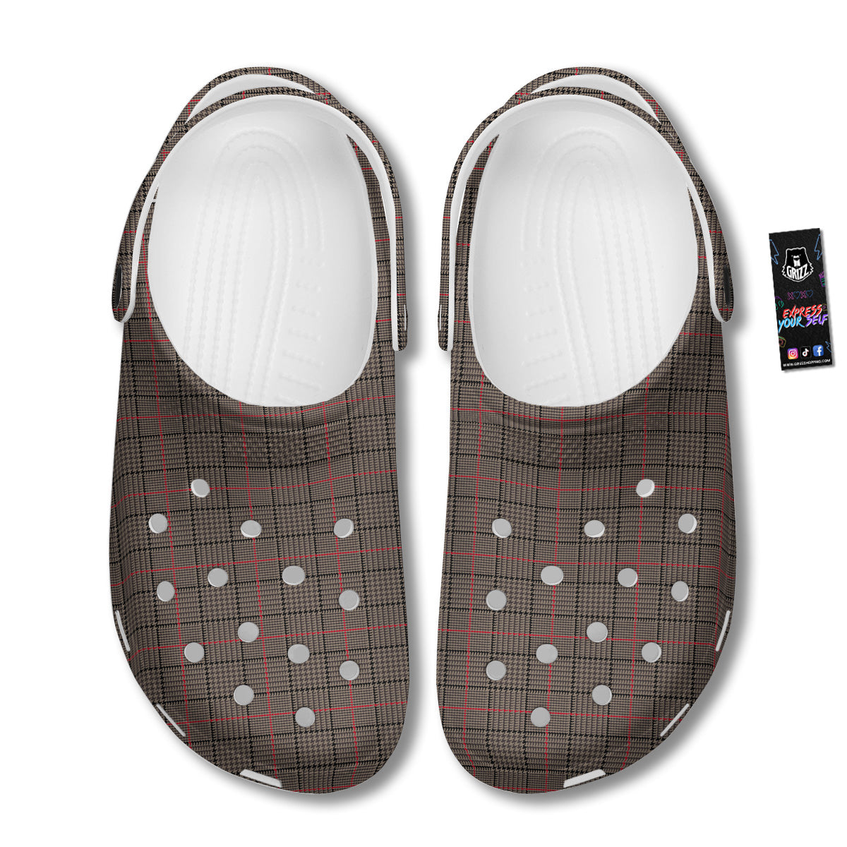 Brown Prince OF Wales Check Print Clog-grizzshop