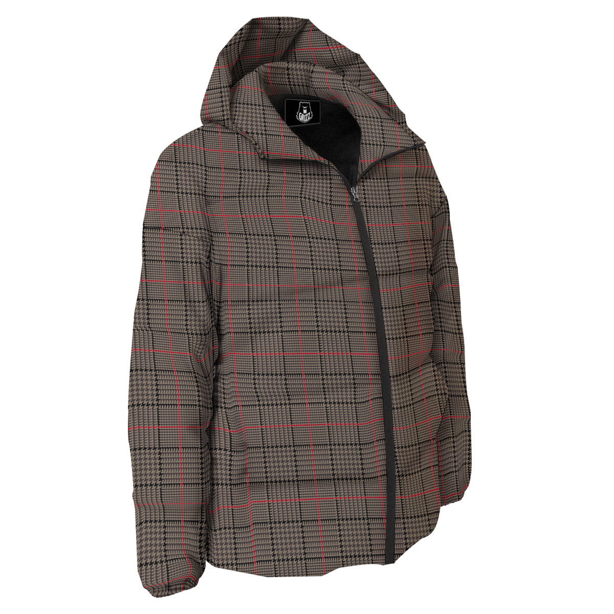 Brown Prince OF Wales Check Print Down Jacket-grizzshop
