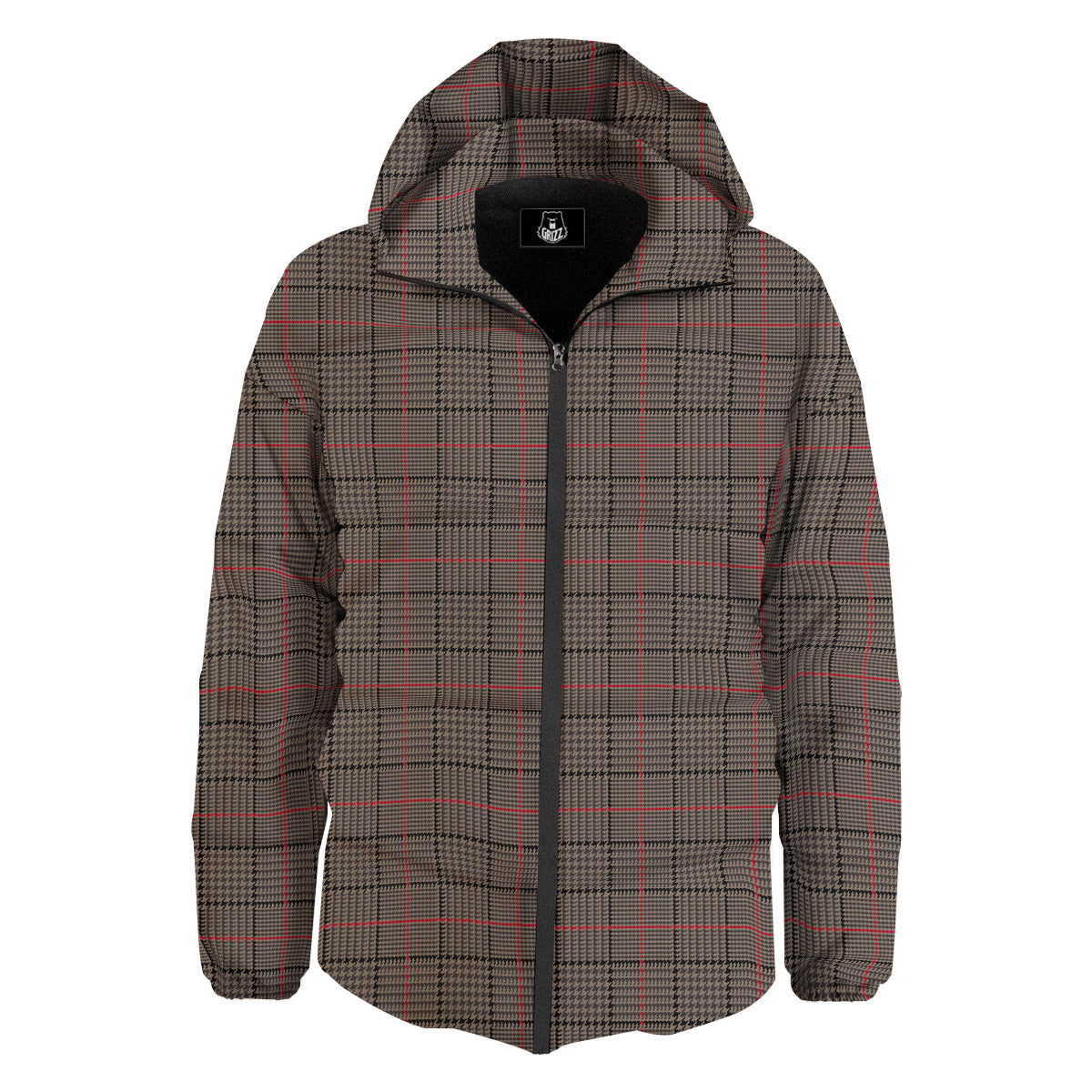 Brown Prince OF Wales Check Print Down Jacket-grizzshop