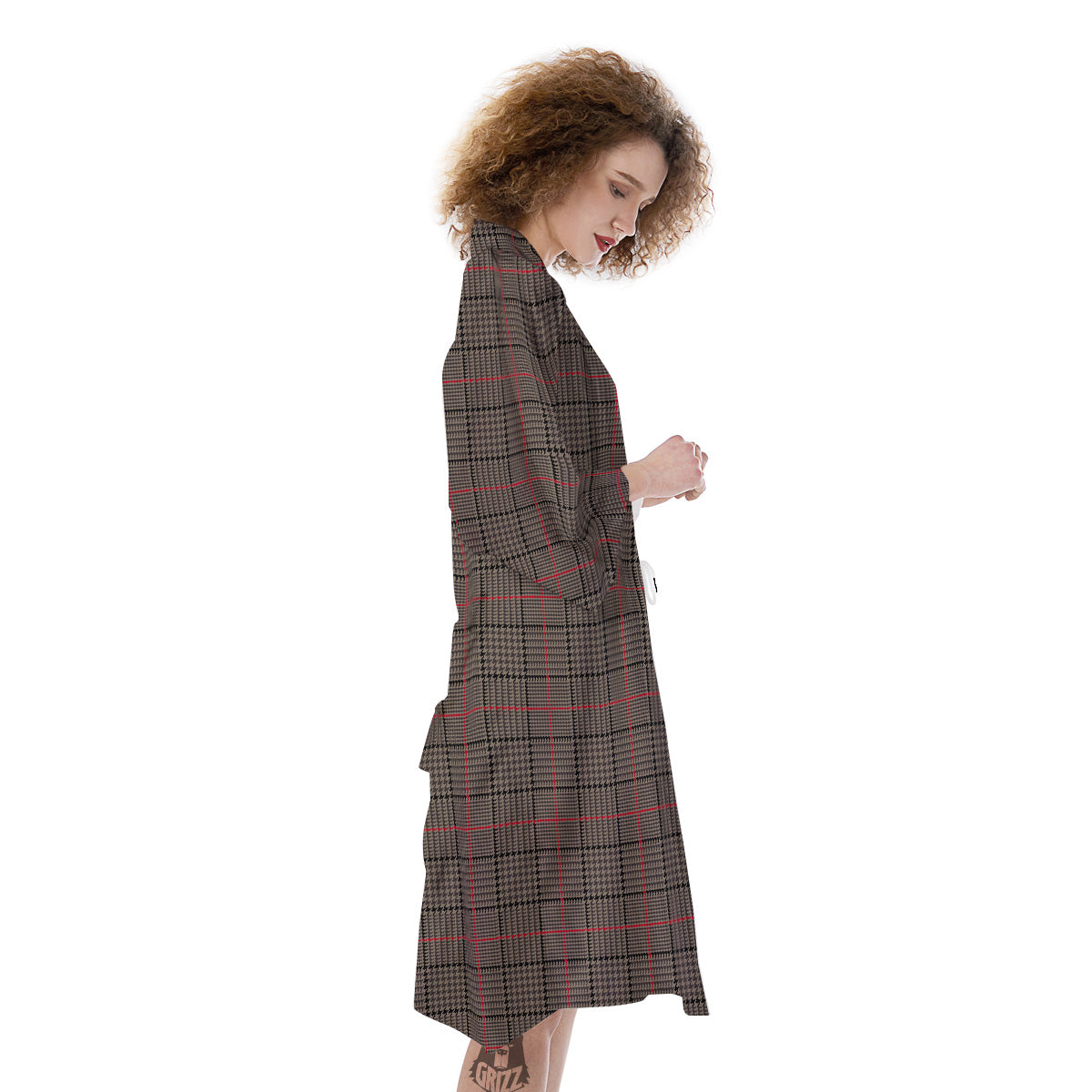 Brown Prince OF Wales Check Print Kimono-grizzshop