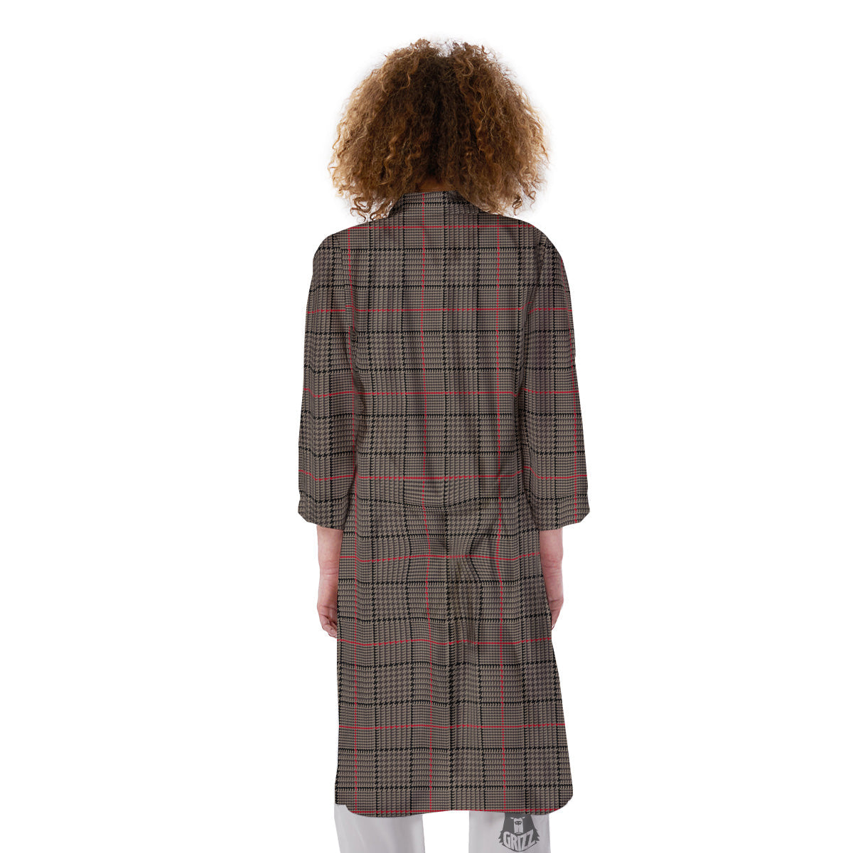 Brown Prince OF Wales Check Print Kimono-grizzshop