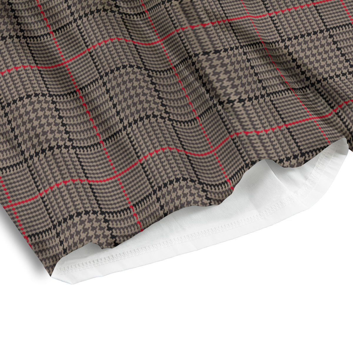 Brown Prince OF Wales Check Print Men's Athletic Shorts