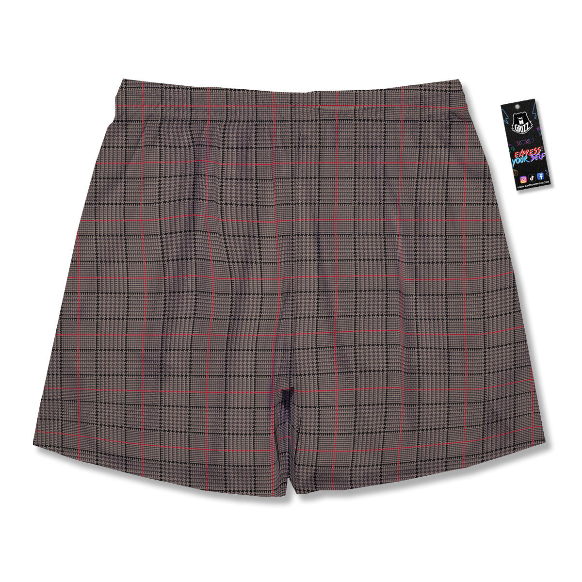 Brown Prince OF Wales Check Print Men's Running Shorts-grizzshop