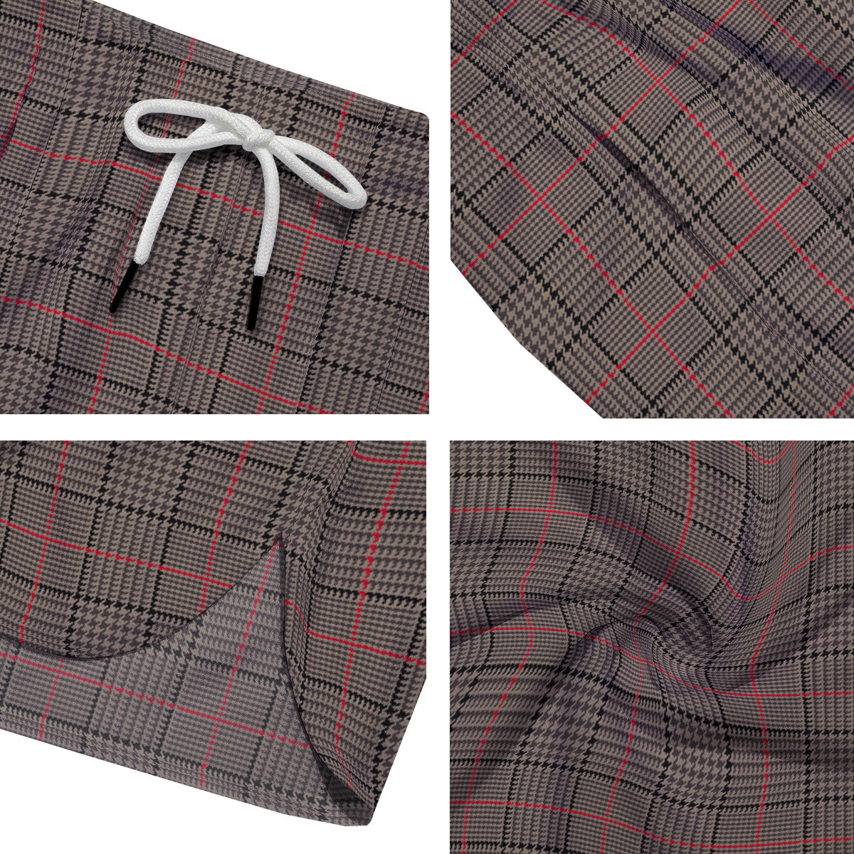 Brown Prince OF Wales Check Print Men's Running Shorts-grizzshop