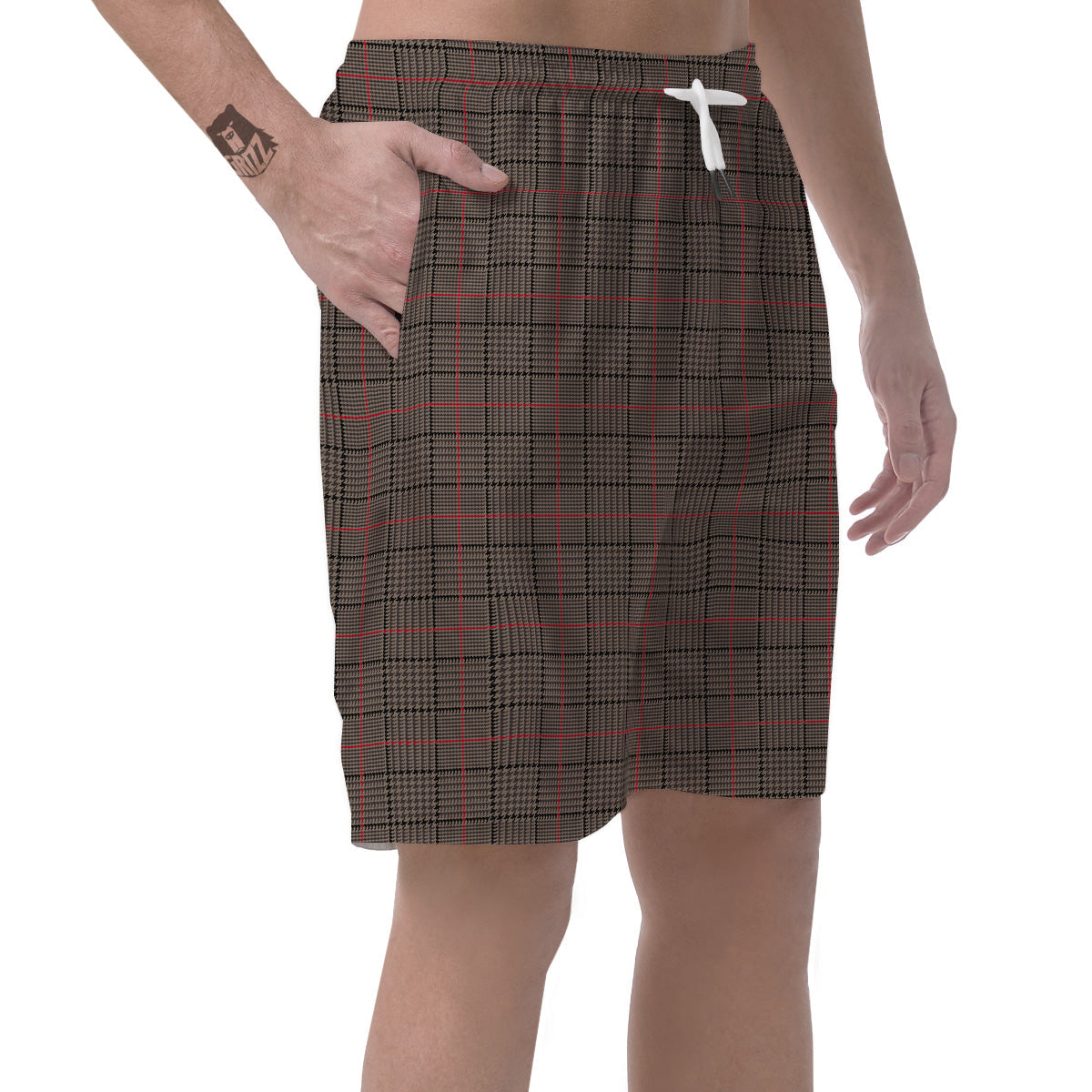 Brown Prince OF Wales Check Print Men's Shorts-grizzshop