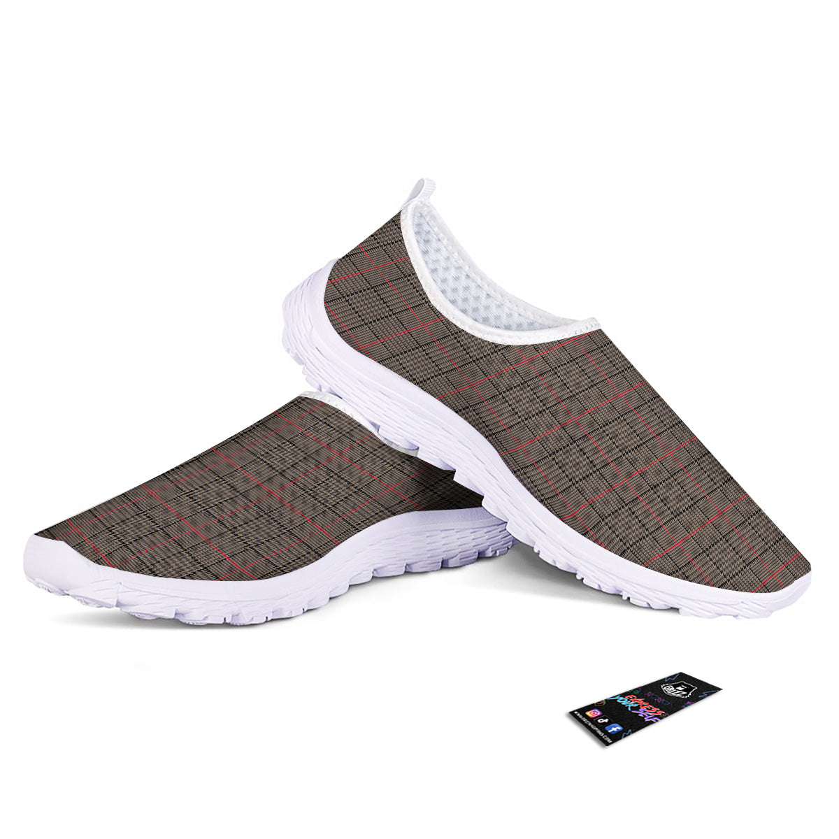Brown Prince OF Wales Check Print Nurse Shoes-grizzshop