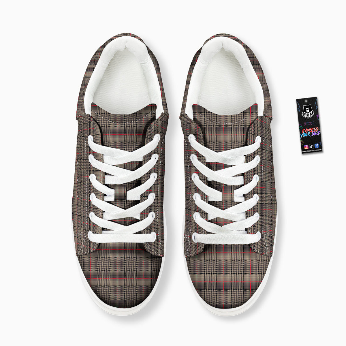 Brown Prince OF Wales Check Print Platform Shoes-grizzshop