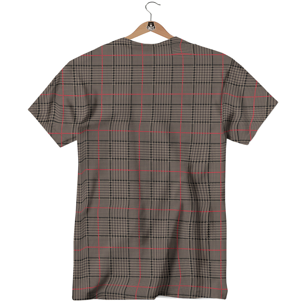Brown Prince OF Wales Check Print T-Shirt-grizzshop