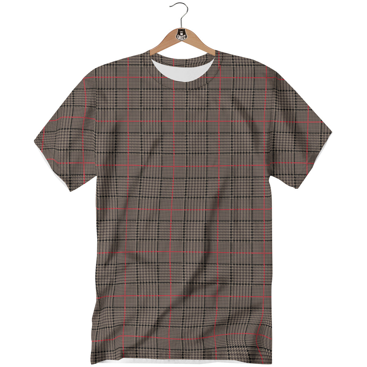 Brown Prince OF Wales Check Print T-Shirt-grizzshop