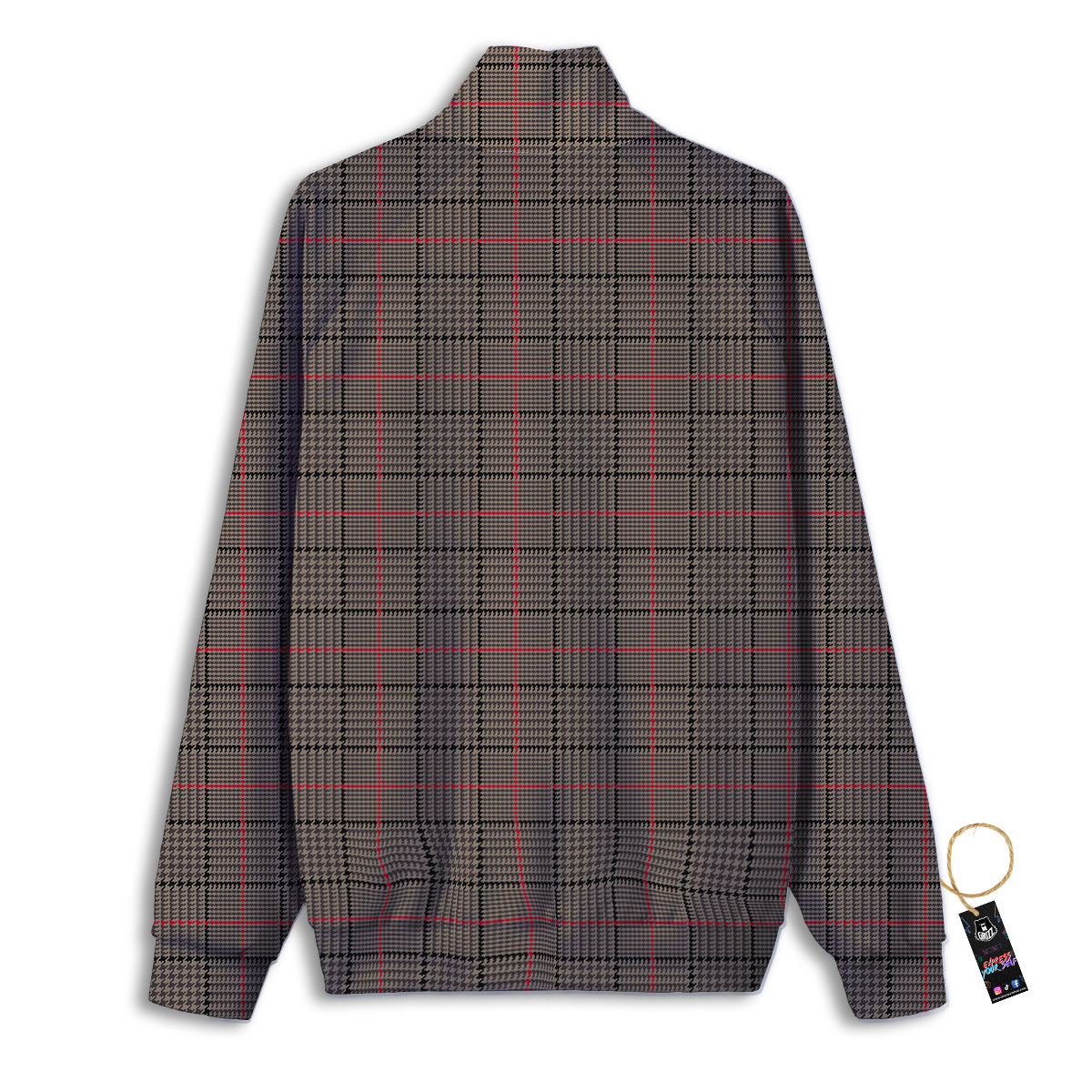 Brown Prince OF Wales Check Print Track Jacket-grizzshop