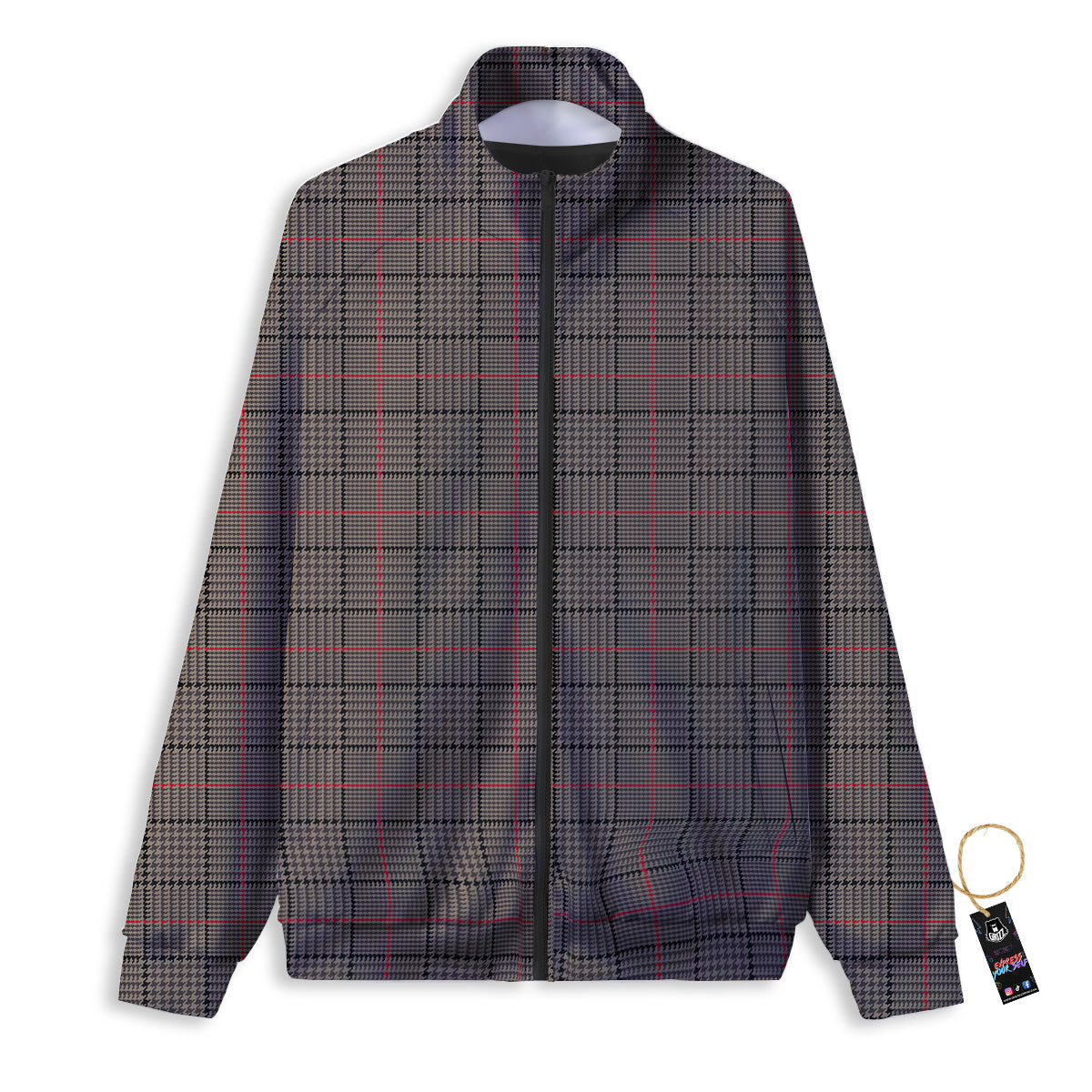 Brown Prince OF Wales Check Print Track Jacket-grizzshop