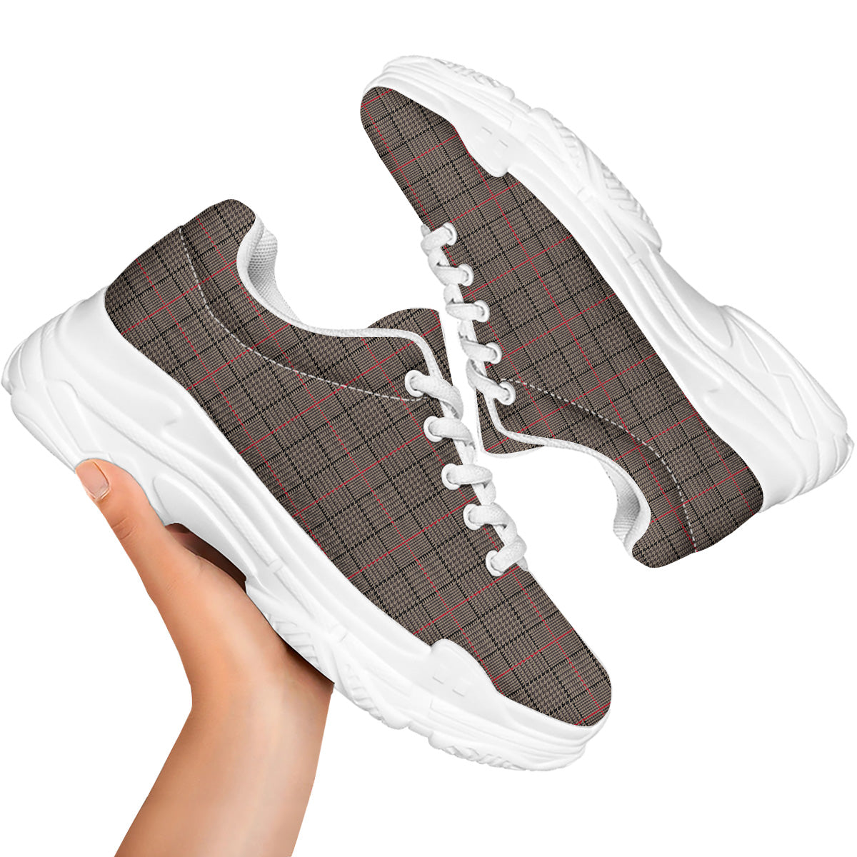 Brown Prince OF Wales Check Print White Chunky Shoes-grizzshop