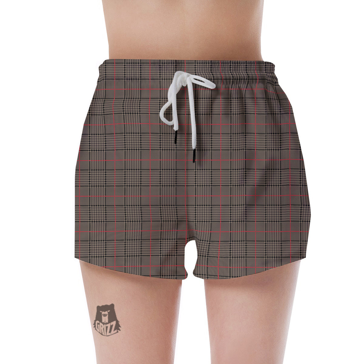 Brown Prince OF Wales Check Print Women's Shorts-grizzshop