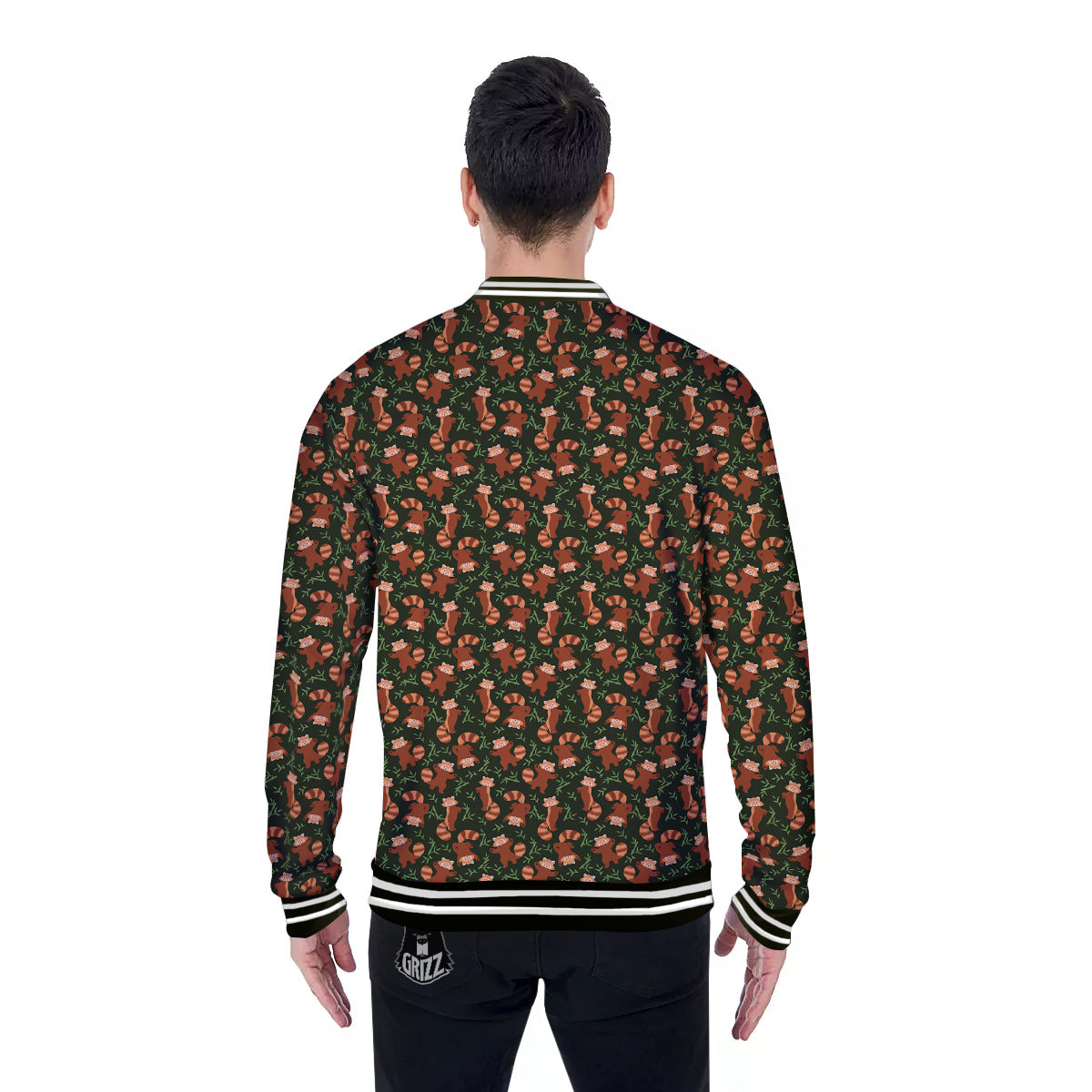 Brown Raccoon Cartoon Cute Print Pattern Baseball Jacket-grizzshop