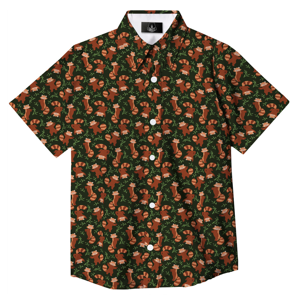 Brown Raccoon Cartoon Cute Print Pattern Button Up Shirt-grizzshop