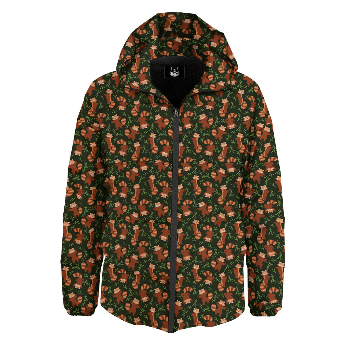 Brown Raccoon Cartoon Cute Print Pattern Down Jacket-grizzshop