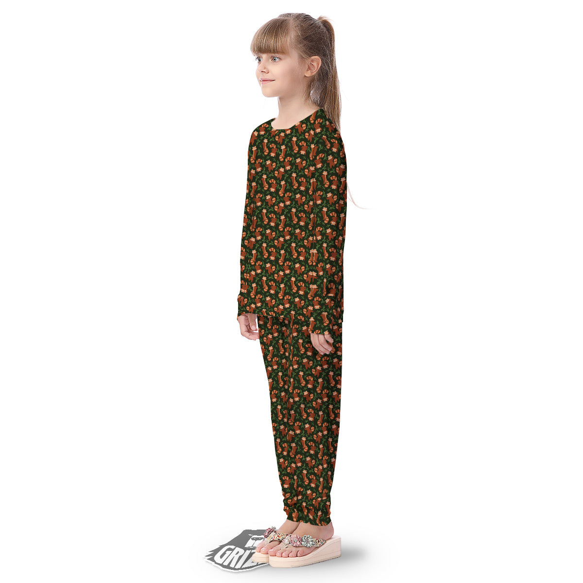 Brown Raccoon Cartoon Cute Print Pattern Kid's Pajamas-grizzshop