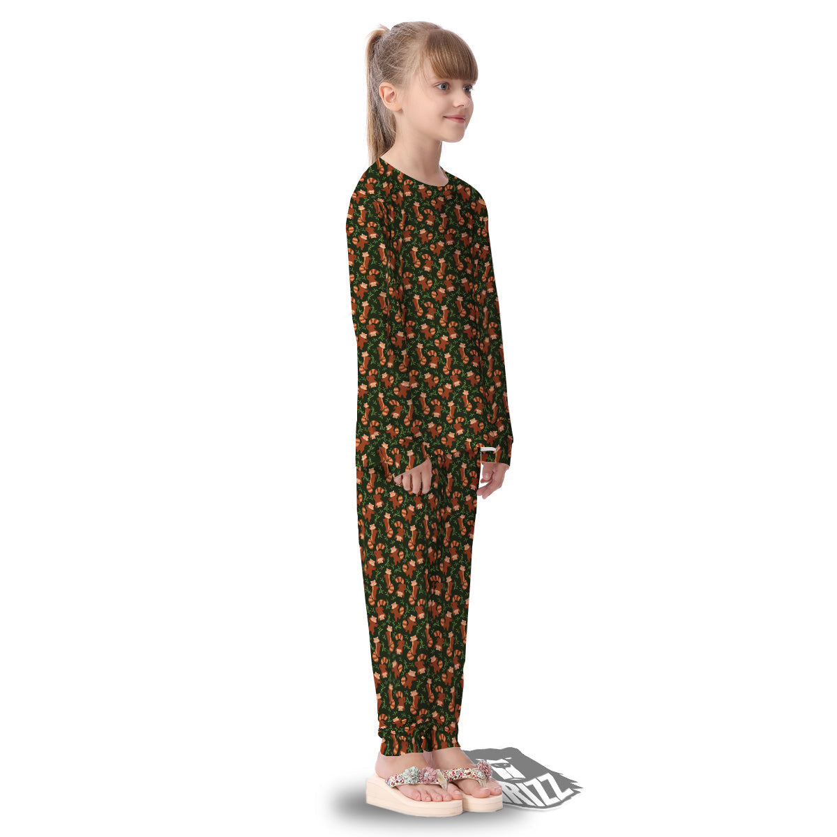 Brown Raccoon Cartoon Cute Print Pattern Kid's Pajamas-grizzshop