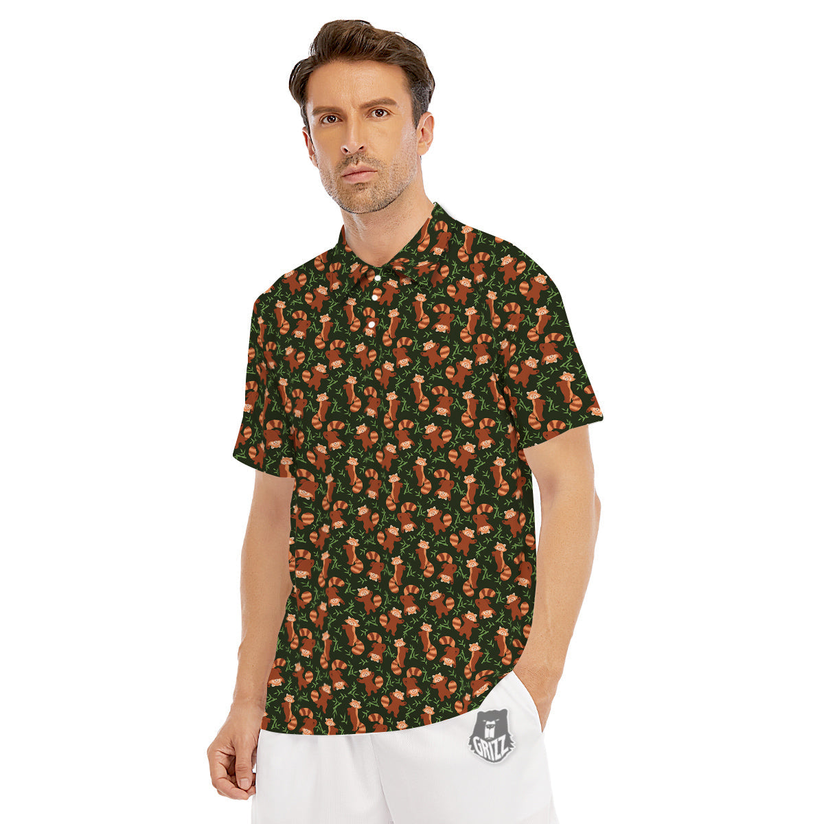 Brown Raccoon Cartoon Cute Print Pattern Men's Golf Shirts-grizzshop
