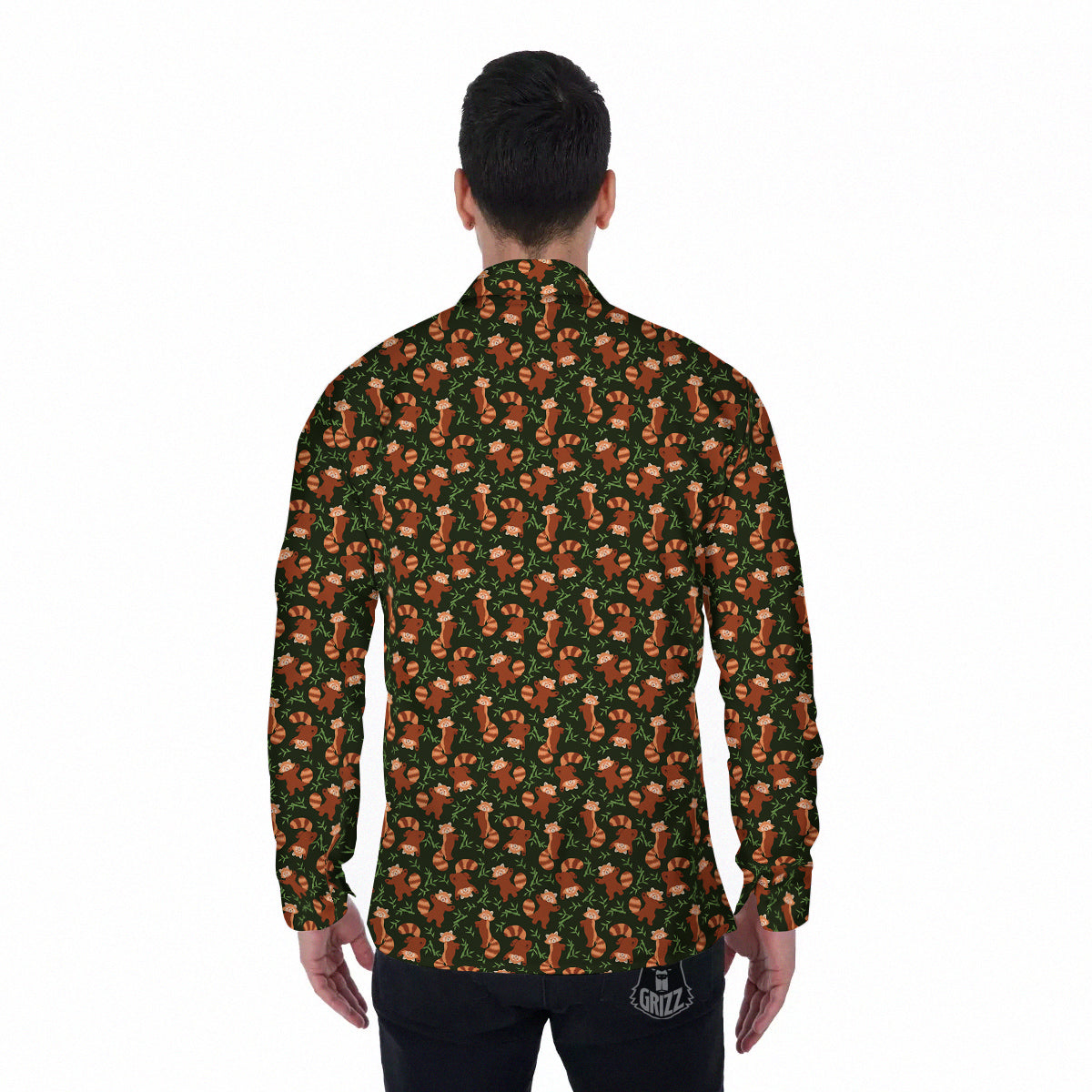 Brown Raccoon Cartoon Cute Print Pattern Men's Long Sleeve Shirts-grizzshop
