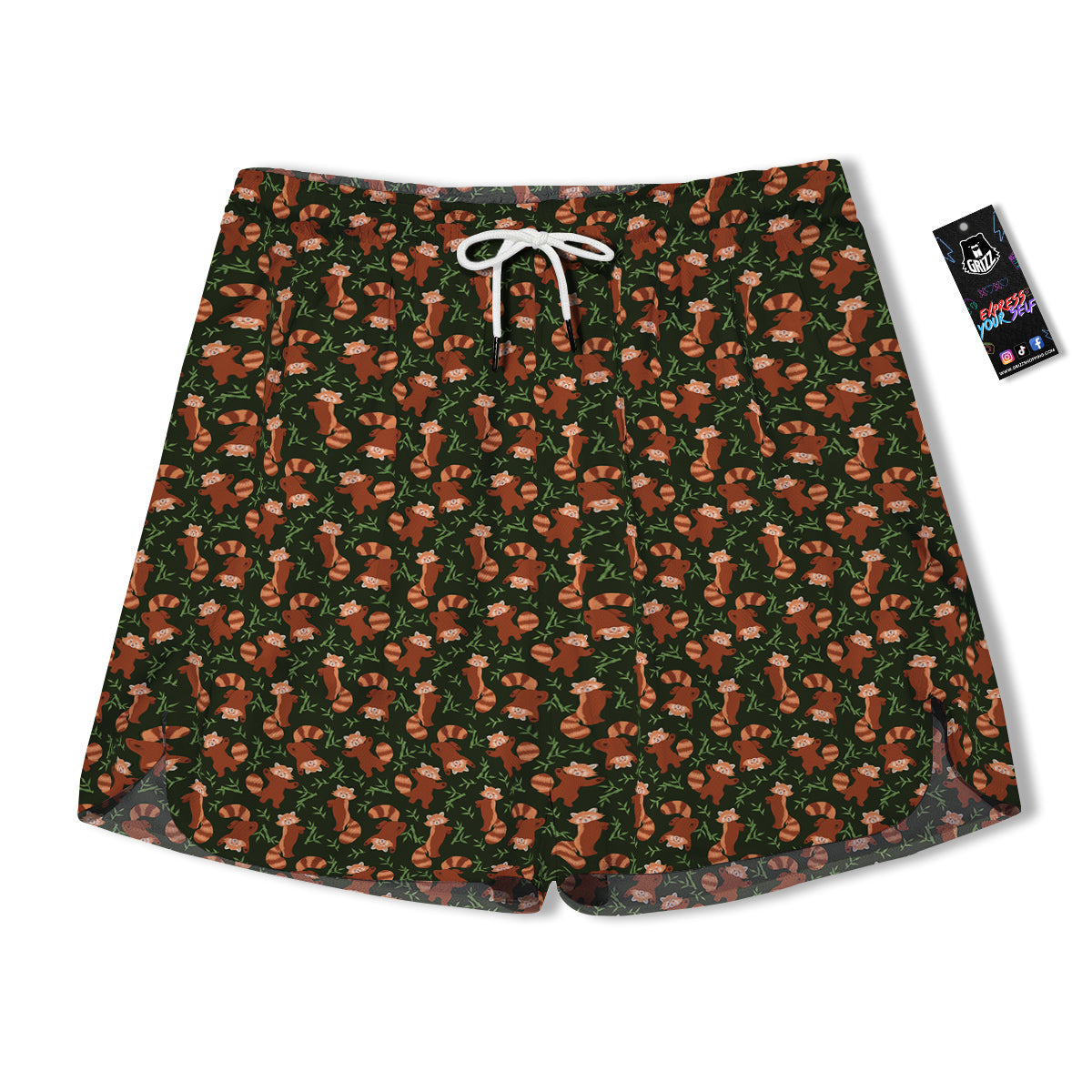 Brown Raccoon Cartoon Cute Print Pattern Men's Running Shorts-grizzshop