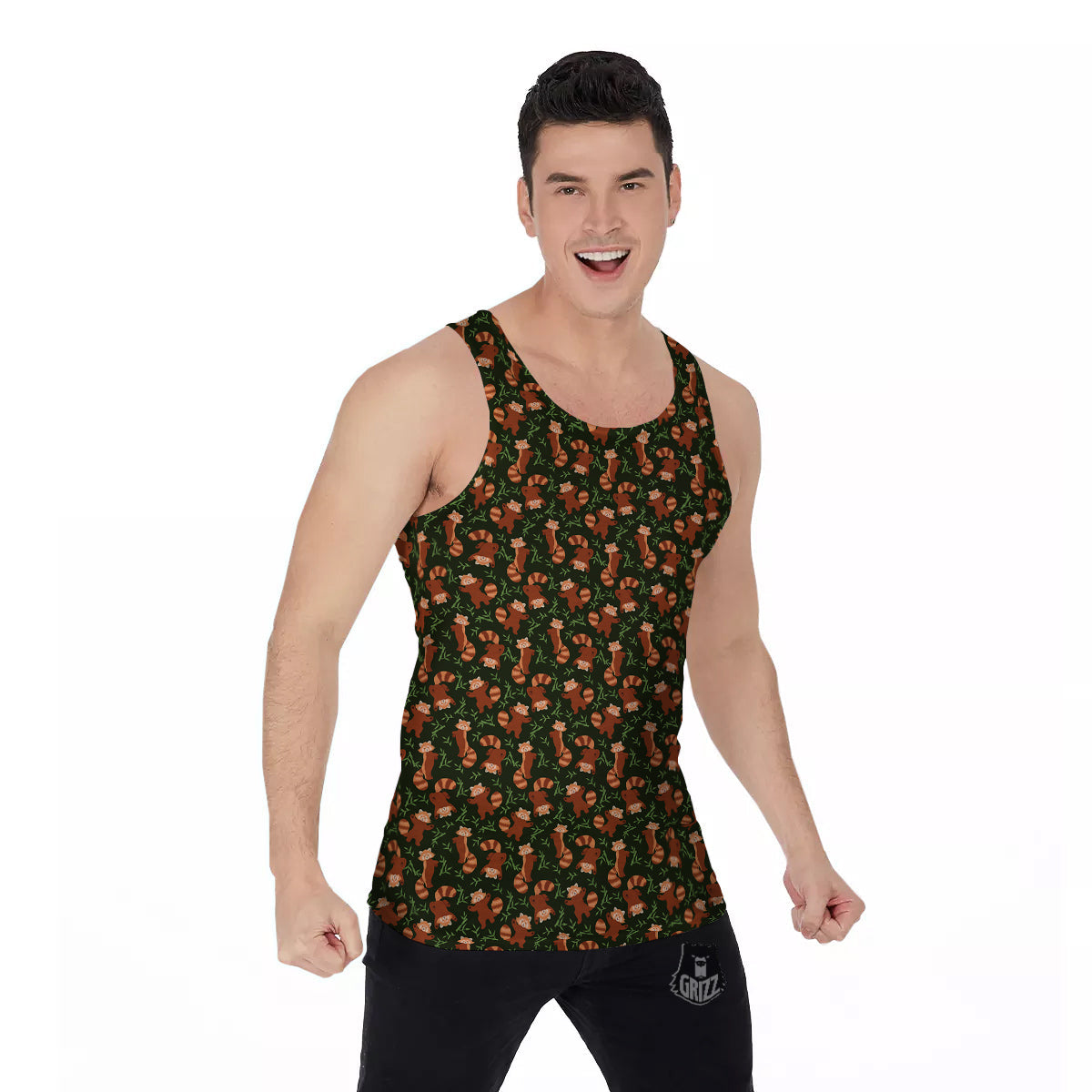 Brown Raccoon Cartoon Cute Print Pattern Men's Tank Top-grizzshop