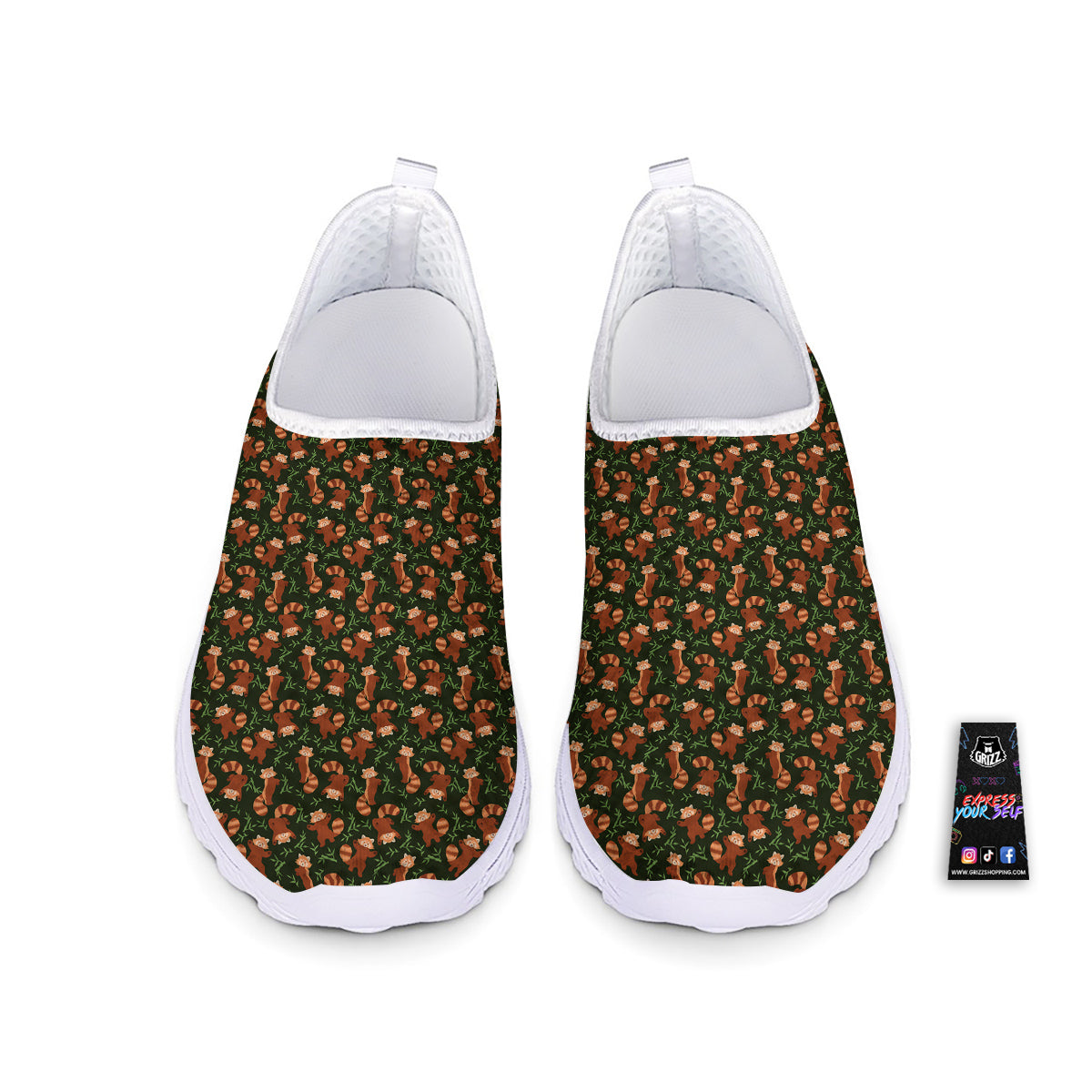 Brown Raccoon Cartoon Cute Print Pattern Nurse Shoes-grizzshop