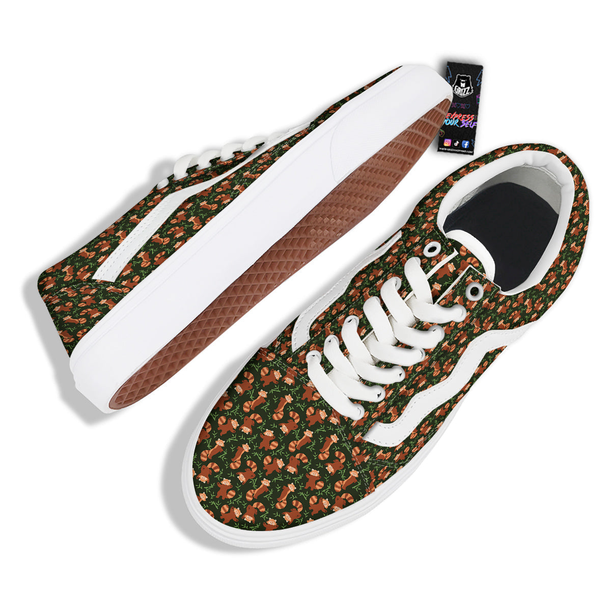 Brown Raccoon Cartoon Cute Print Pattern Skate Shoes-grizzshop
