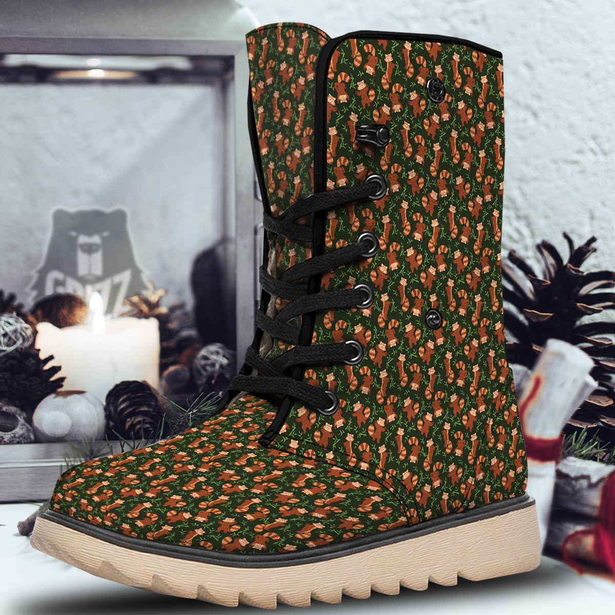 Brown Raccoon Cartoon Cute Print Pattern Snow Boots-grizzshop