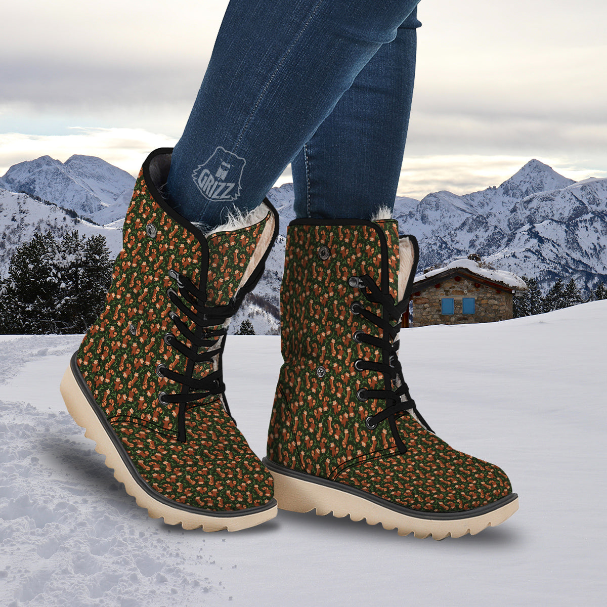 Brown Raccoon Cartoon Cute Print Pattern Snow Boots-grizzshop