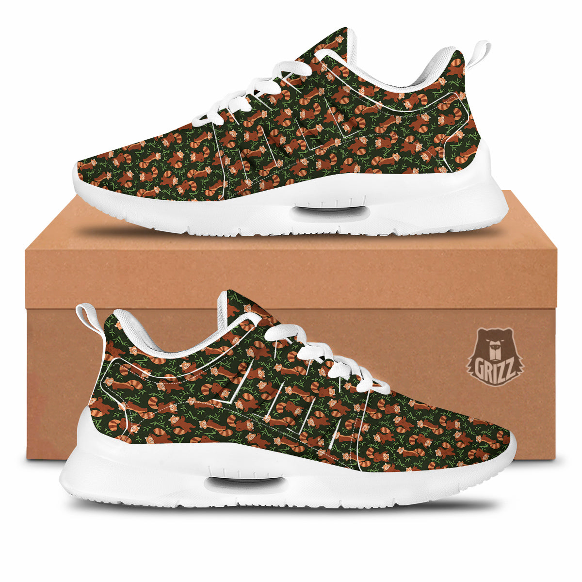 Brown Raccoon Cartoon Cute Print Pattern Tennis Shoes-grizzshop