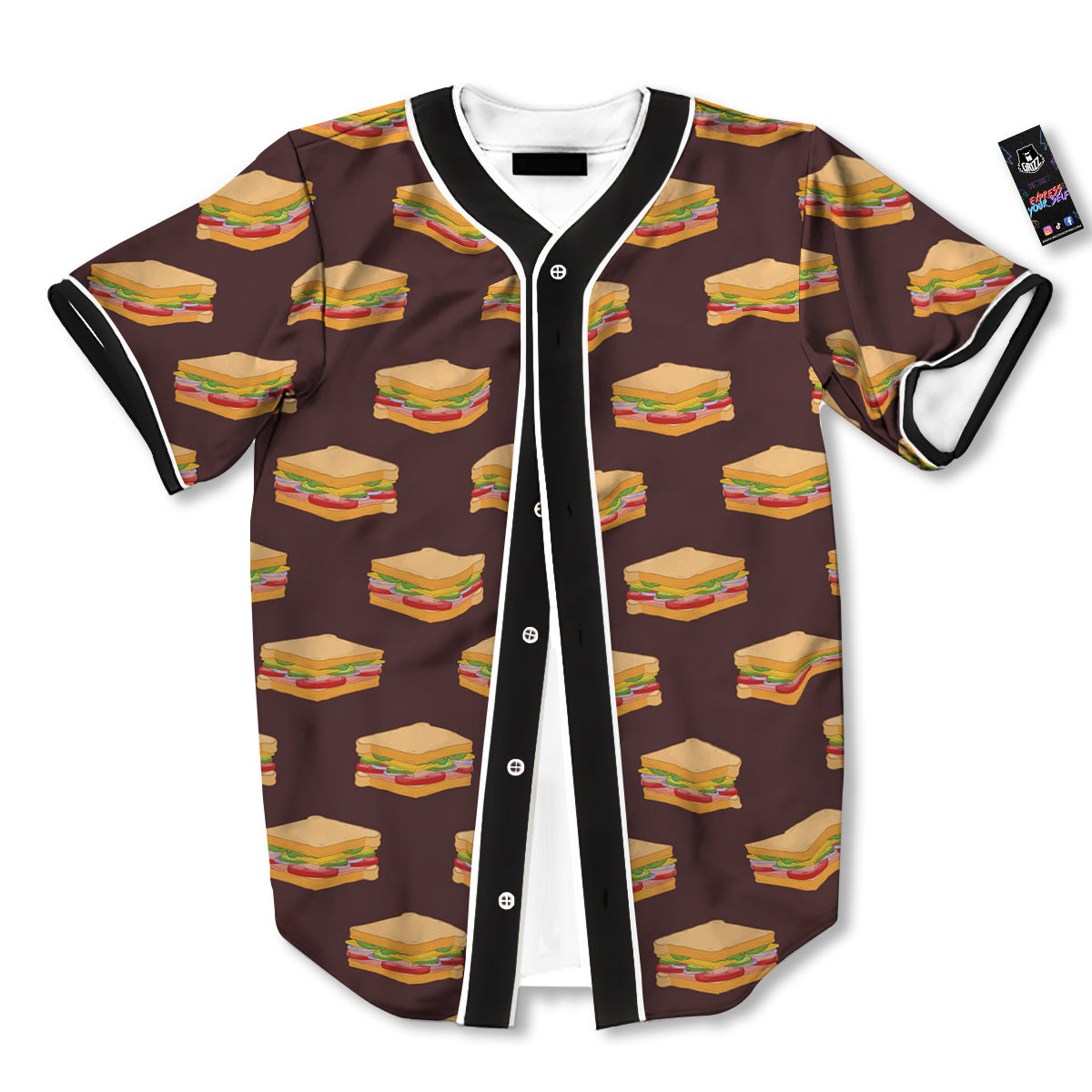 Brown Sandwich Print Pattern Baseball Jersey-grizzshop