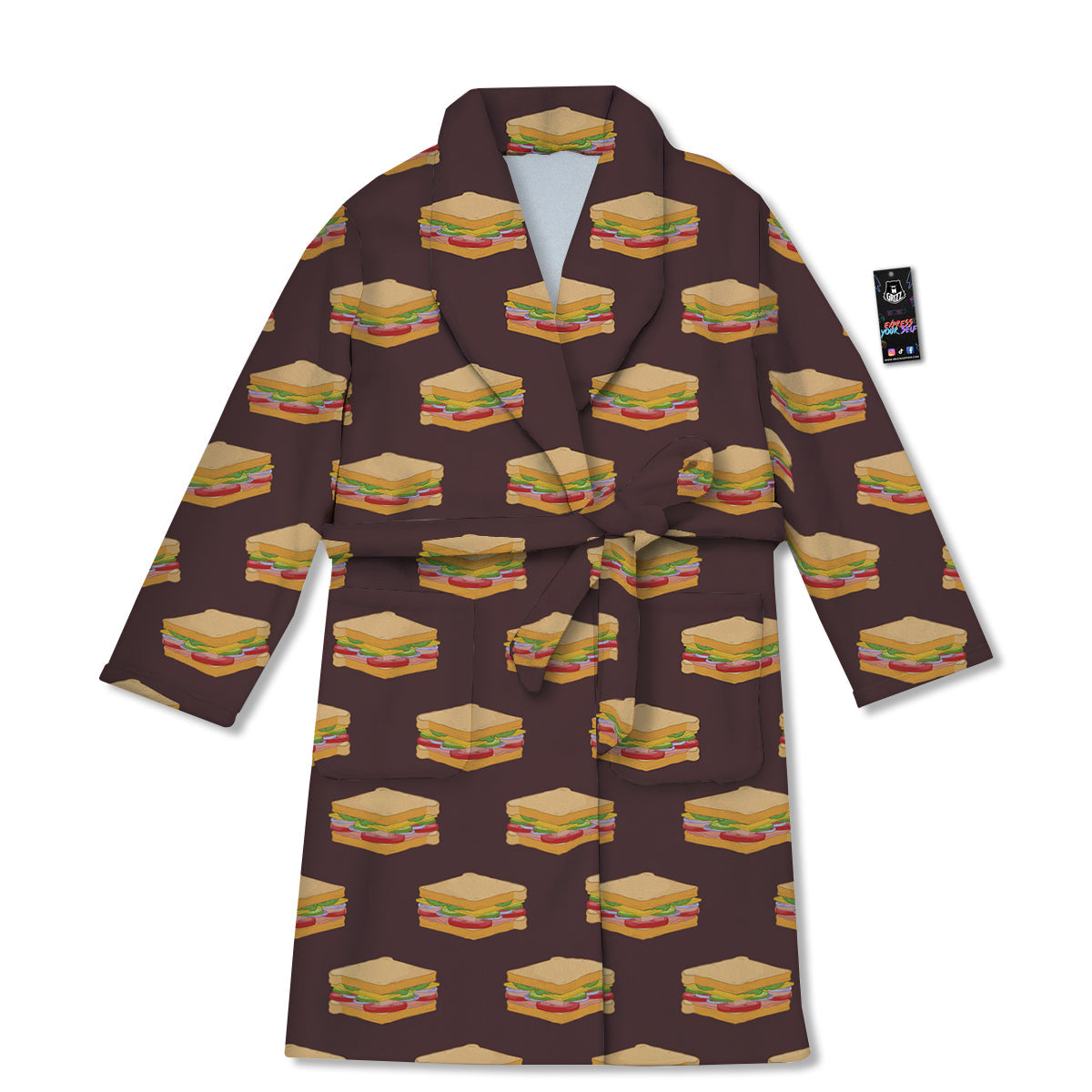 Brown Sandwich Print Pattern Bathrobe-grizzshop