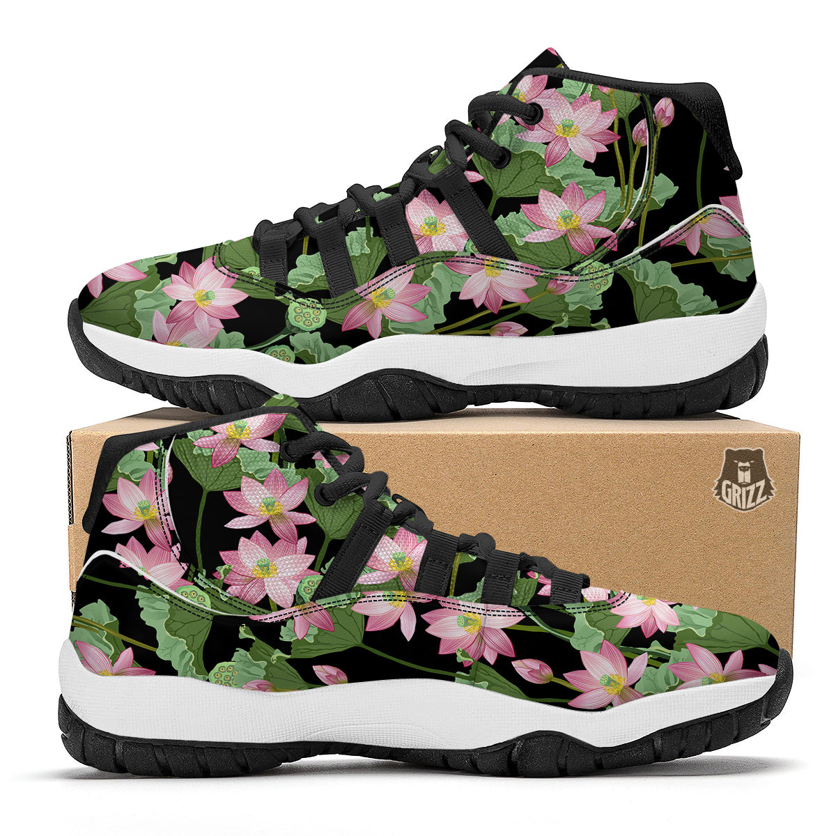 Brown Sandwich Print Pattern Black Bball Shoes-grizzshop